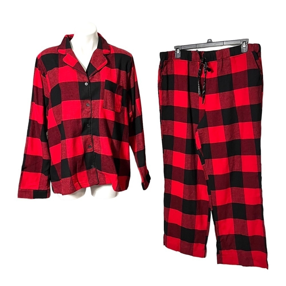 Maurices Buffalo Plaid Flannel Pajama Set Size X Large Red/Black New With Tags